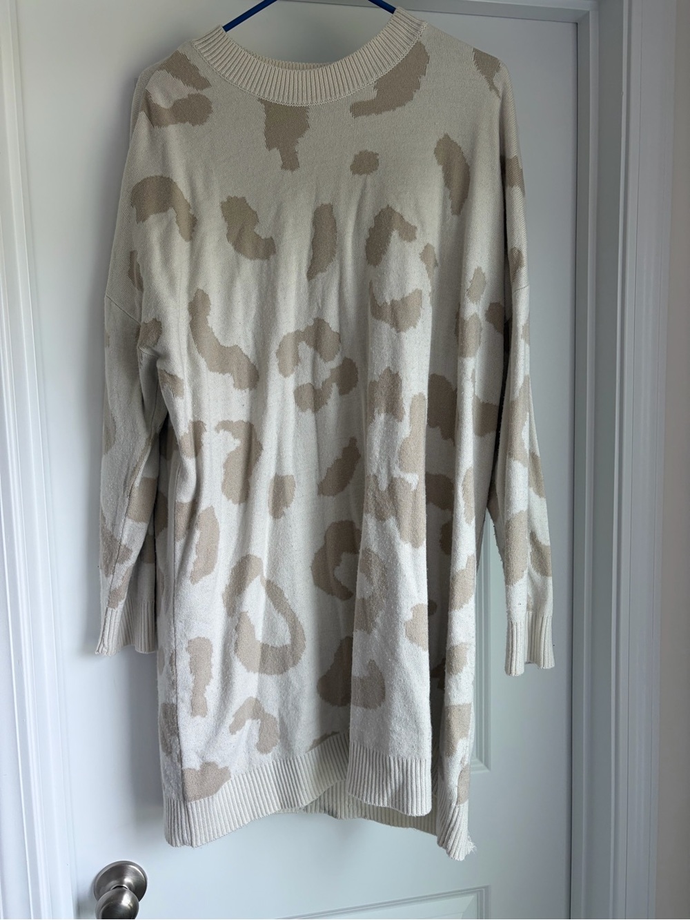 Mud Pie Cream & Beige Animal-Print Crew Sweater Dress